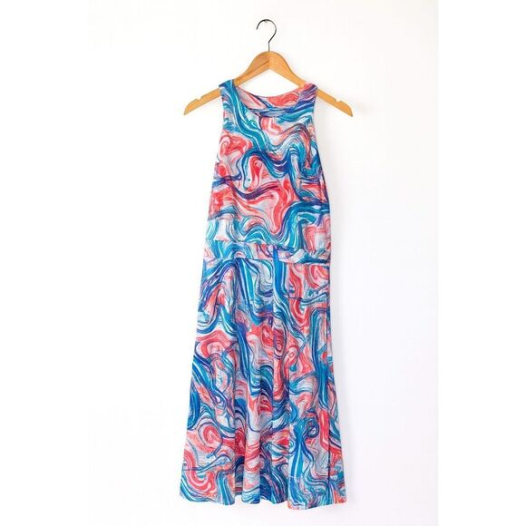 ✨ Tahari Size 14 Abstract Watercolor Maxi Dress | Halter Neck | NWT - Picture 2 of 5